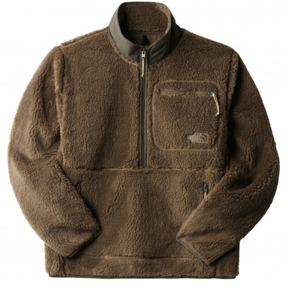 The North Face Extreme Pile Fleece Pullover Men L Brown Boxy Short Fit Sherpa